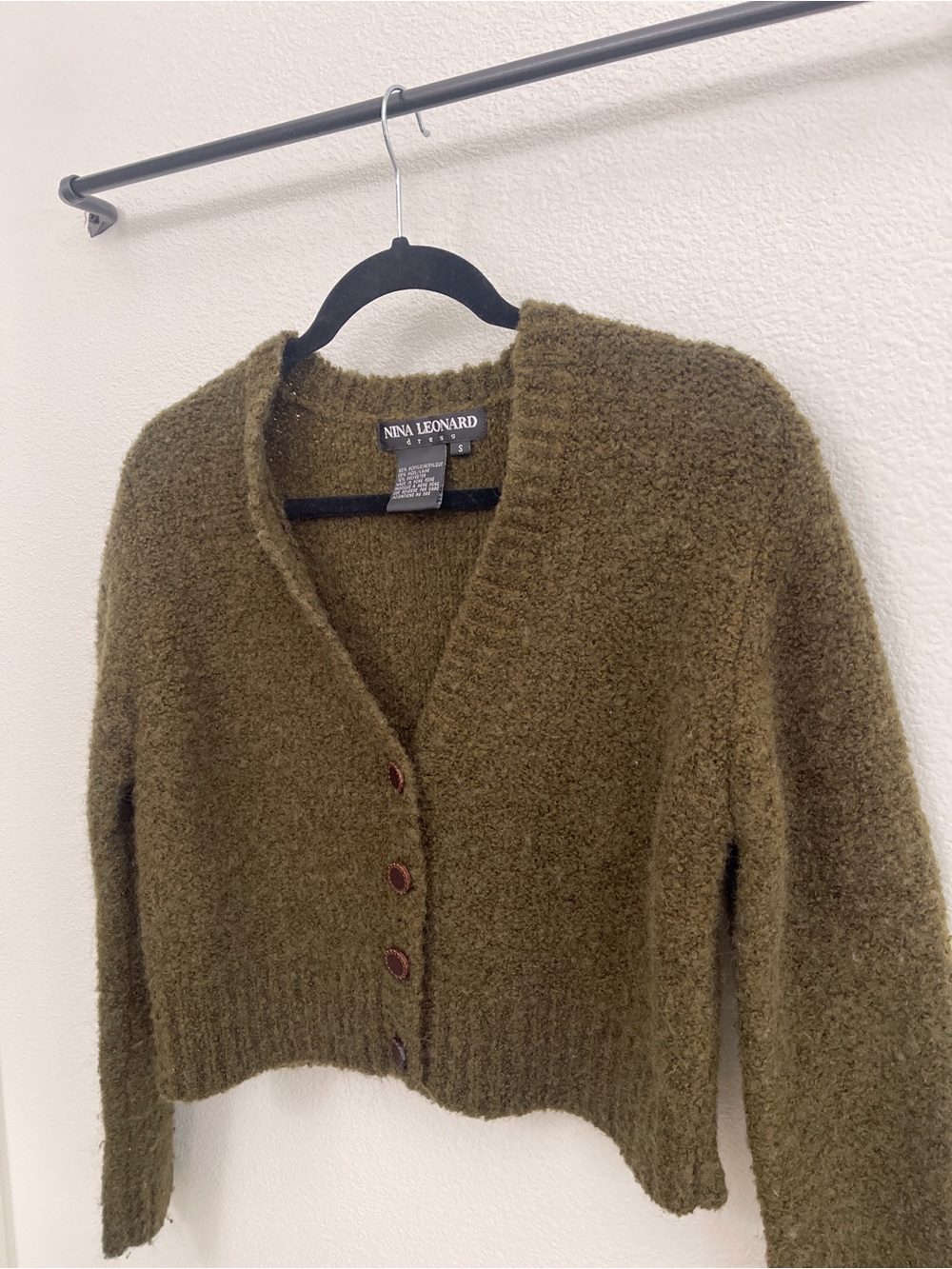 Nina Leonard Olive Green Wool Blend Cozy Button Cardigan - Picture 3 of 5